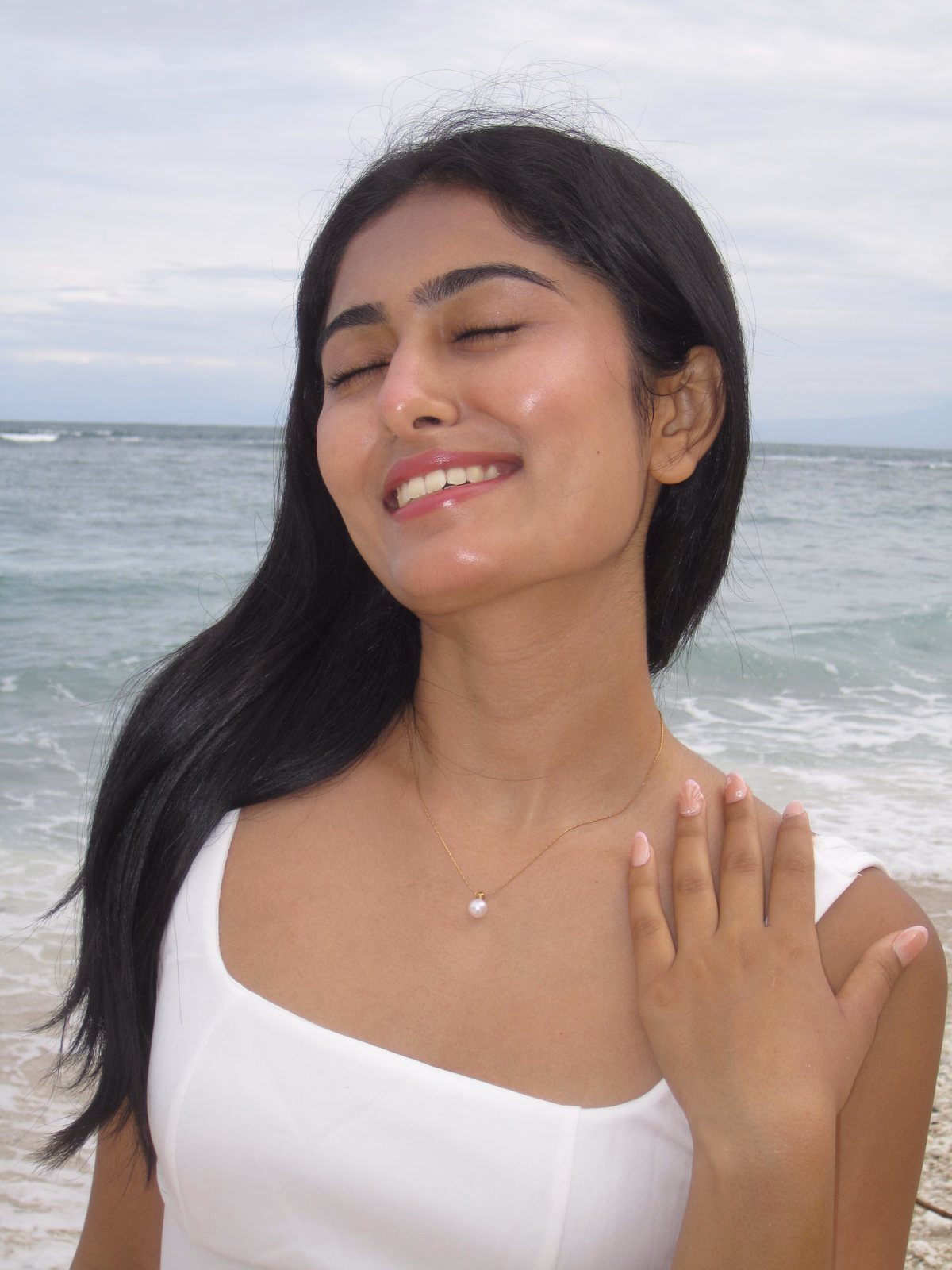 Woman wearing elegant necklace